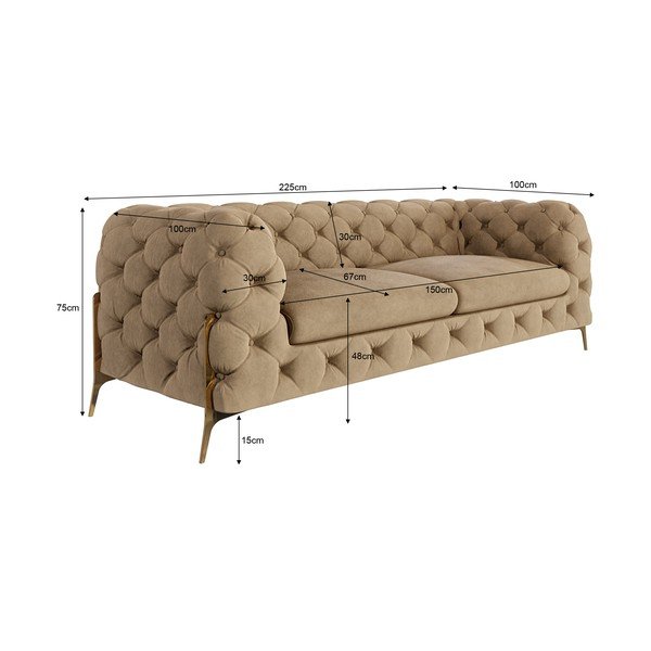 Világosbarna bársony kanapé 225 cm Chelsea Bis – Ropez-image-3