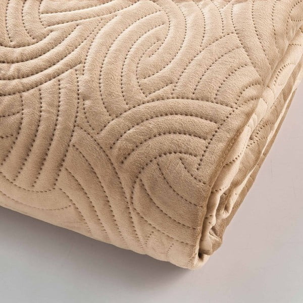 Világosbarna bársony ágytakaró és párnahuzat szett 240x260 cm Solange – douceur d'intérieur-image-2