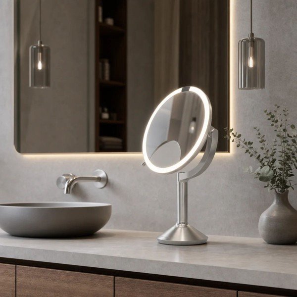 Kozmetikai tükör világítással-nagyítós (ötszörös nagyítás-tízszeres nagyítás) ø 20 cm Trio – simplehuman-image-3