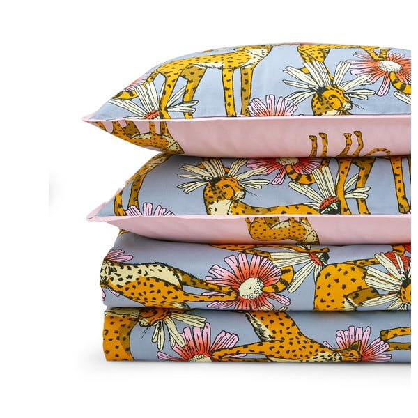 Rózsaszín-szürke egyszemélyes pamut ágyneműhuzat 135x200 cm Untamed Cheetah – Their Nibs