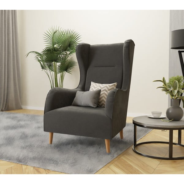 Sötétszürke bársony füles fotel Carole – Ropez-image-3