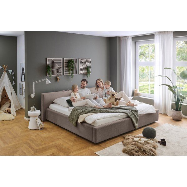 Szürkésbarna kárpitozott ágyneműtartós franciaágy ágyráccsal 200x240 cm Cube – Meise Möbel-image-2