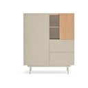 Bézs-natúr színű magas komód tölgyfa dekorral 100x120 cm Otto – Teulat