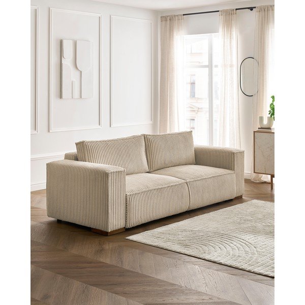 Világosbarna kordbársony kinyitható-tárolóhelyes kanapé 244 cm Chelsea – Bobochic Paris-image-1