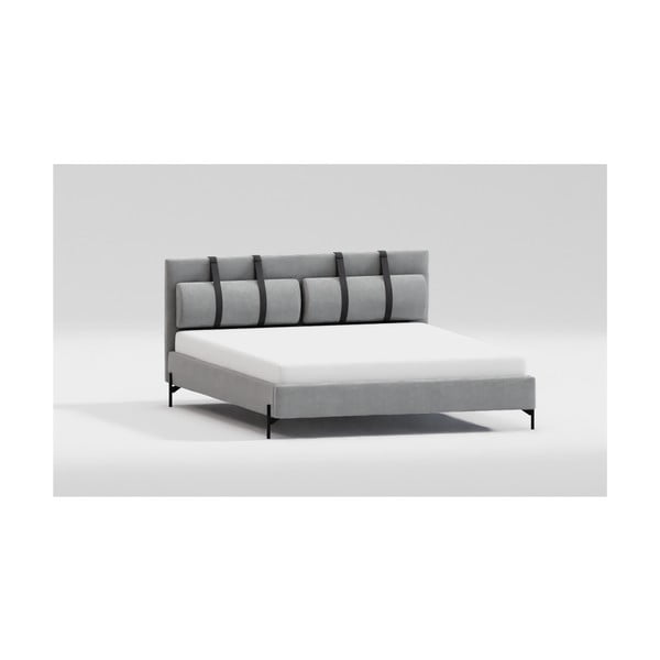 Világosszürke kárpitozott franciaágy ágyráccsal 160x200 cm Tulsa – Ropez-image-2