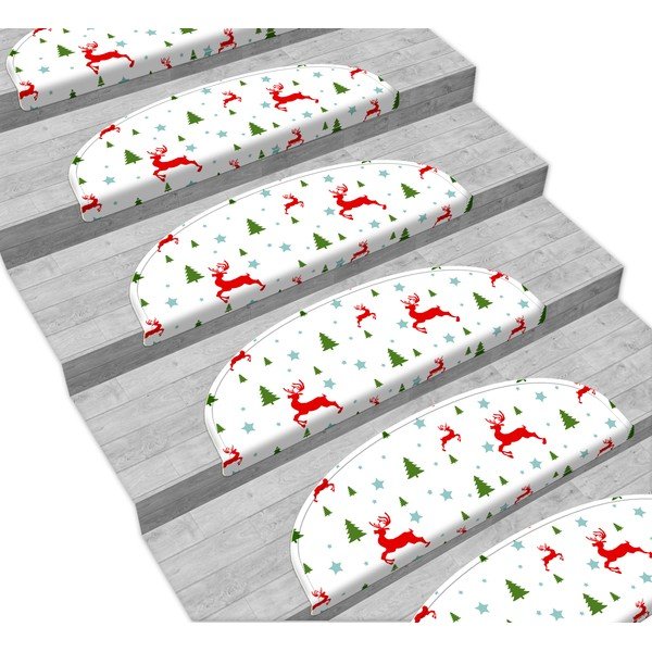 Piros-fehér lépcsőszőnyeg készlet 16 db-os 65 x 20 cm Christmas Deer and Tree - Vitaus-image-1
