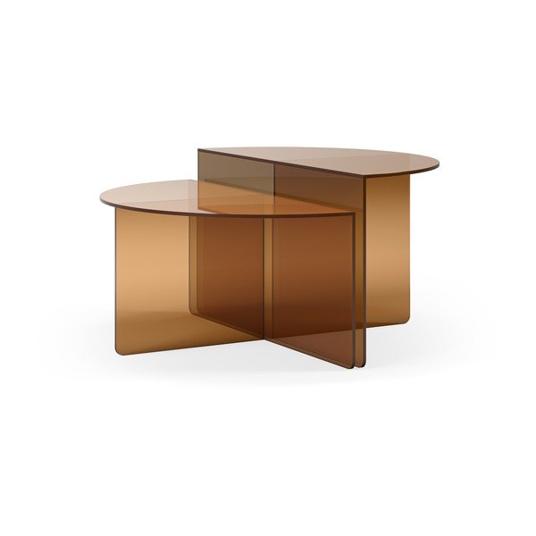 Barna üveg kerek dohányzóasztal szett 2 db-os ø 80 cm Velta – MOME