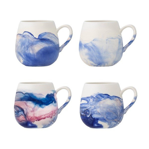 Fehér-kék kőedény csésze szett 4 db-os 250 ml Lyre – Bloomingville