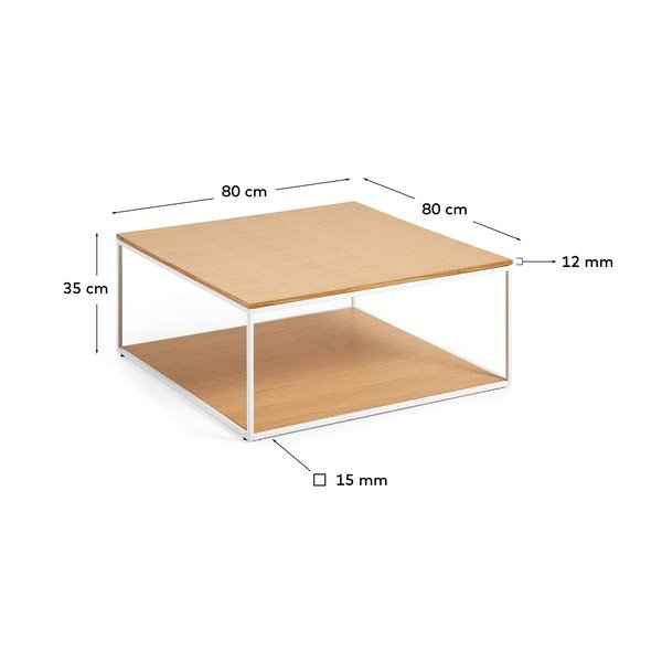 Dohányzóasztal tölgyfa dekoros asztallappal 80x80 cm Yona - Kave Home-image-3