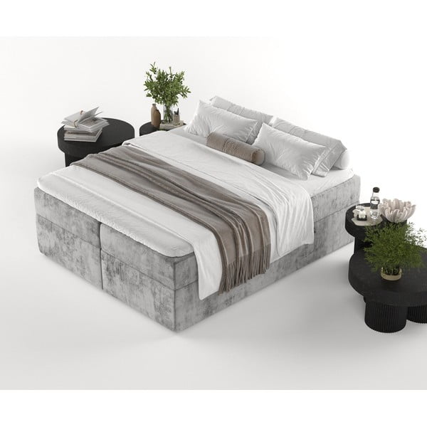 Szürke ágyneműtartós boxspring ágy 140x200 cm Yoko – Maison de Rêve-image-3