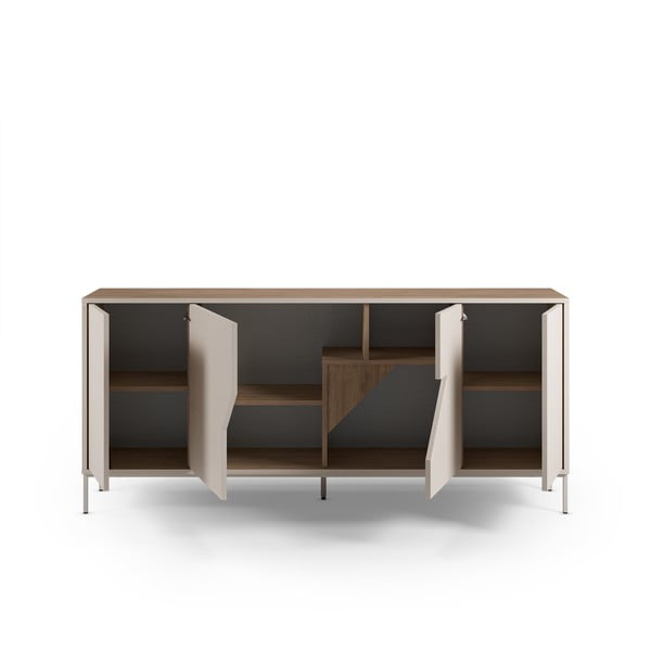 Krémszínű-natúr színű komód tölgyfa dekorral 180x80x40 cm Lilou – Marckeric-image-4