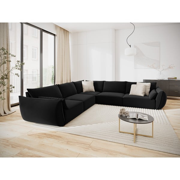 Fekete bársony sarokkanapé Vanda – Mazzini Sofas-image-1