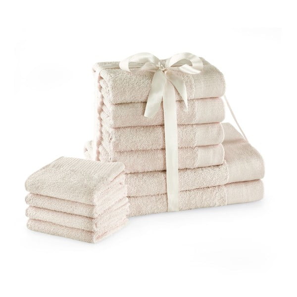 Krémszínű frottír pamut törölköző és fürdőlepedő készlet 10 db-os Amari – Restilo