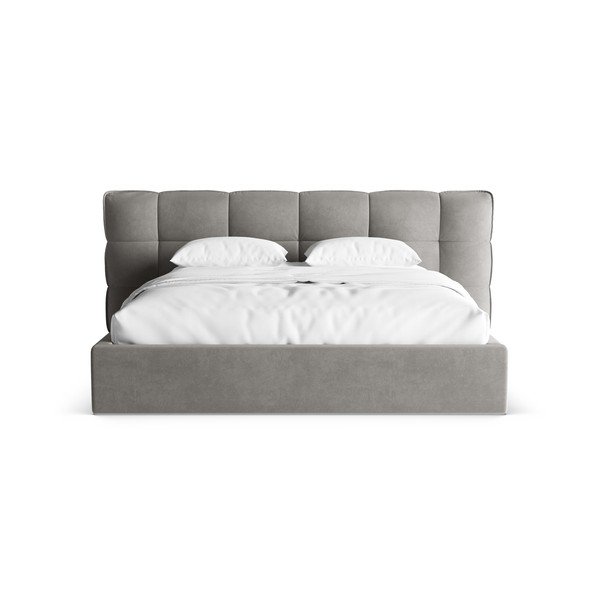 Szürke kárpitozott ágyneműtartós franciaágy ágyráccsal 200x200 cm Eric – Micadoni -image-4