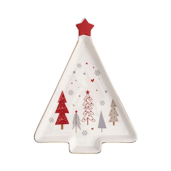 Fiocco karácsonyfa alakú porcelán szervízoró tányér, hossz 16 cm - Brandani