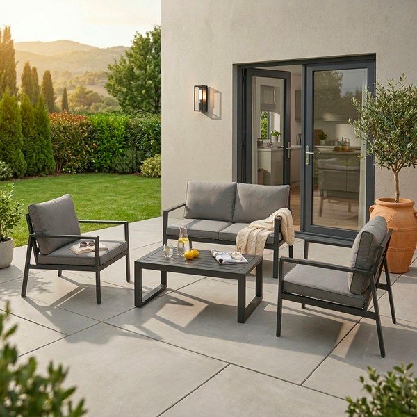 Antracitszürke alumínium négyszemélyes kerti lounge szett Hilde – Bizzotto-image-1