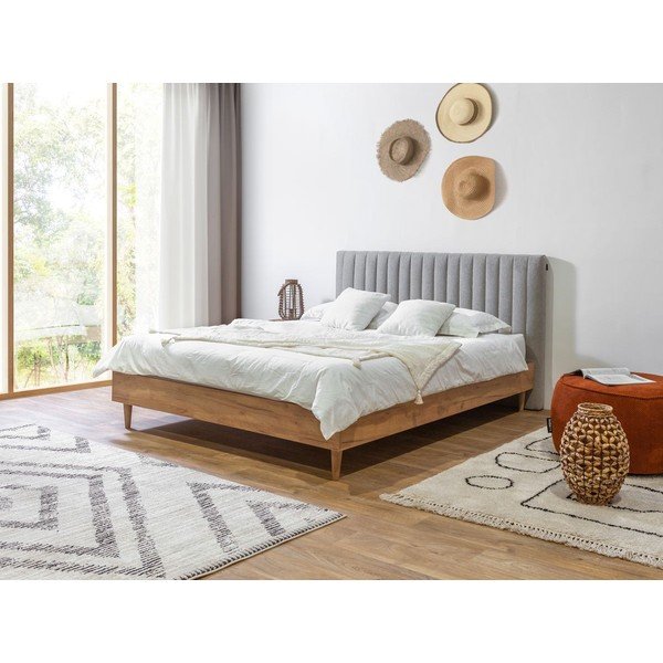 Világosszürke-natúr színű franciaágy ágyráccsal 180x200 cm Oceane – Bobochic Paris-image-1