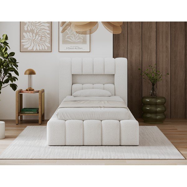 Krémszínű kárpitozott ágyneműtartós egyszemélyes ágy ágyráccsal 90x200 cm Lamica – ELTAP-image-2