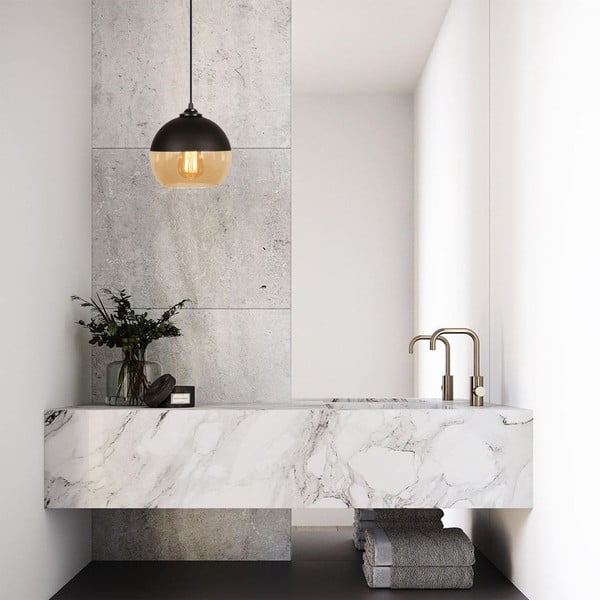 Okkersárga-fekete függőlámpa üveg búrával ø 20 cm Camini – Opviq lights-image-1