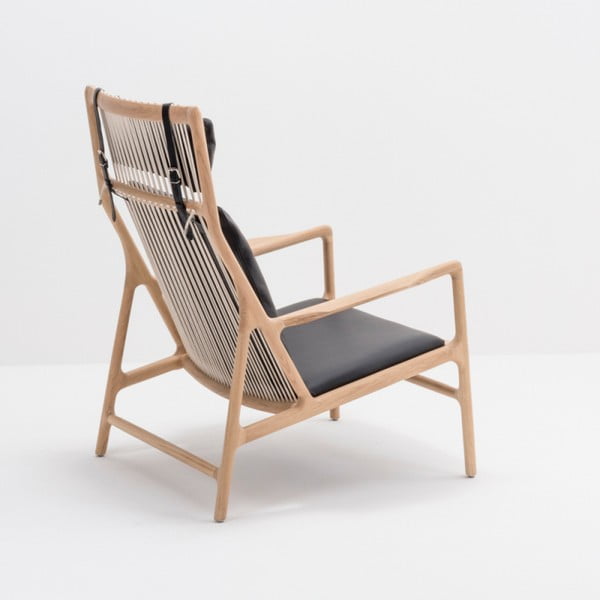 Dedo fotel tömör tölgyfa konstrukcióval, fekete bivalybőr ülőpárnával - Gazzda-image-2