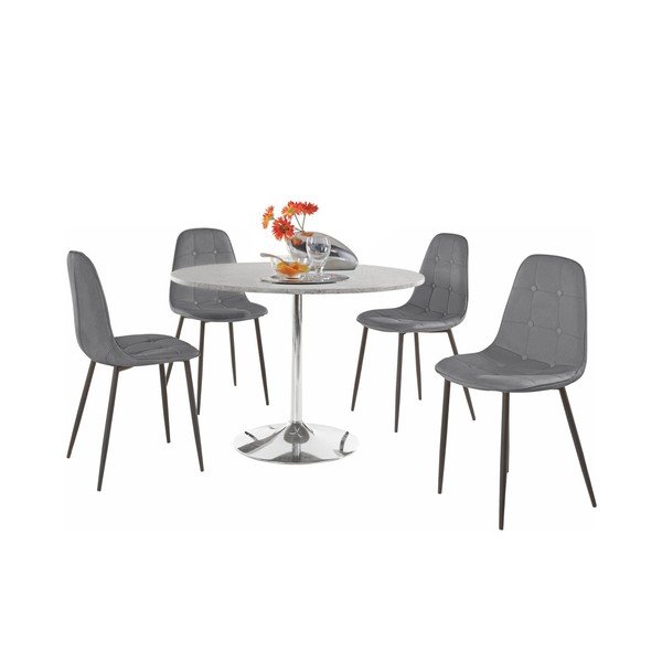 Terri Concrete kerek étkezőasztal és 4 részes szürke szék szett - Støraa-image-1