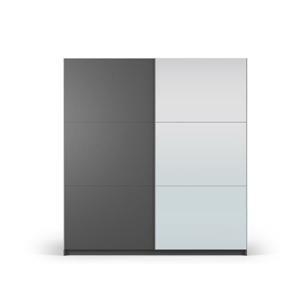 Sötétszürke ruhásszekrény tükörrel és tolóajtókkal 200x215 cm Lisburn - Cosmopolitan Design