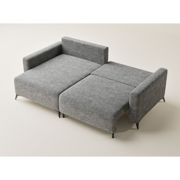 Szürke zsenília kinyitható-tárolóhelyes sarokkanapé (bal oldali-heverő résszel) Leon – Maison de Rêve-image-3