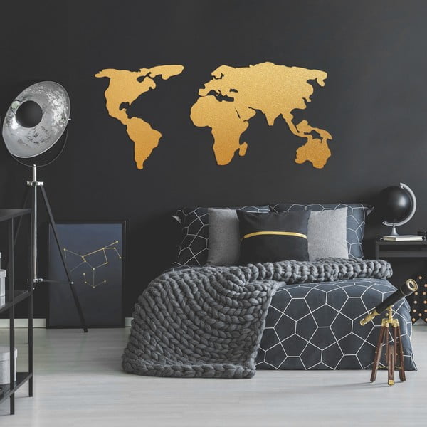 World Map Two aranyszínű fém fali dekoráció, 121 x 56 cm