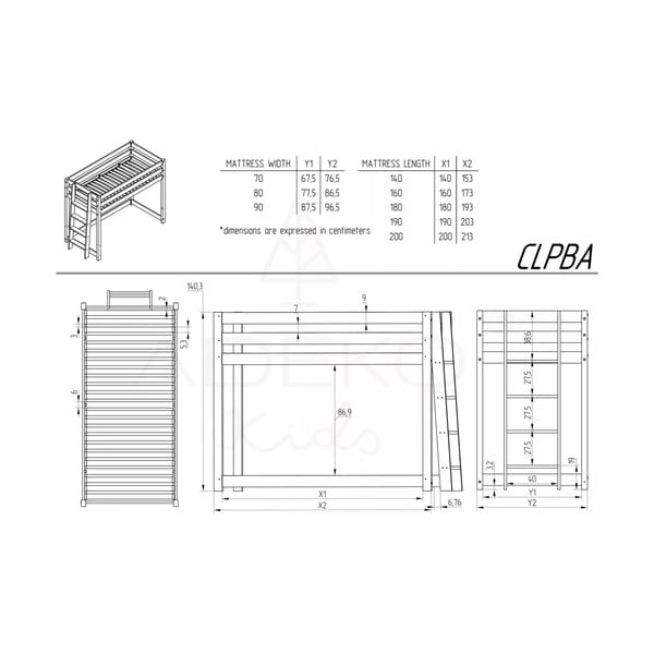 Magasított fenyőfa gyerekágy 70x160 cm CLPBA - Adeko-image-3
