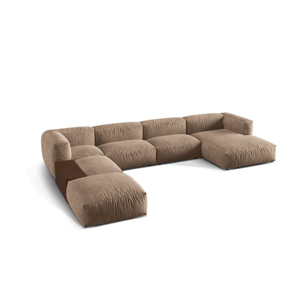 Világosbarna bársony moduláris sarokkanapé (bal oldali-U alakú) Martina – Micadoni -image-1