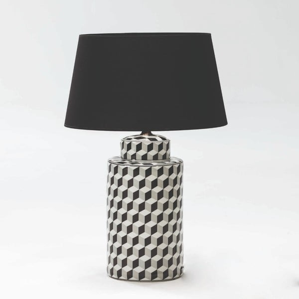 Fekete-fehér kerámia asztali lámpa, búra nélkül, magasság 51 cm - Thai Natura