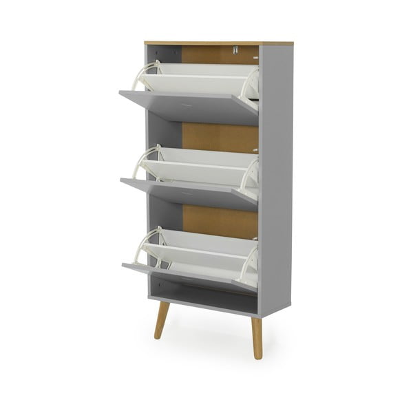 Dot szürke cipősszekrény tölgyfa dekorral, 3 billenős fiókkal - Tenzo-image-3