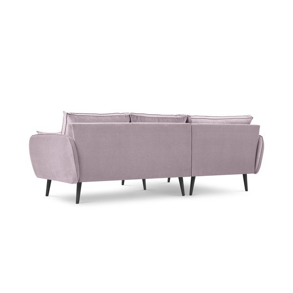 Lento világos rózsaszín bársony sarokkanapé fekete lábakkal, bal oldali - Kooko Home-image-3