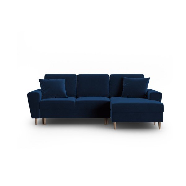 Kék bársony kinyitható tárolóhelyes sarokkanapé (jobb oldali-heverő résszel) Kyoto – Cosmopolitan Design