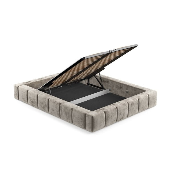 Bézs kárpitozott ágyneműtartós franciaágy ágyráccsal 180x200 cm Aruba L – Maison de Rêve-image-4