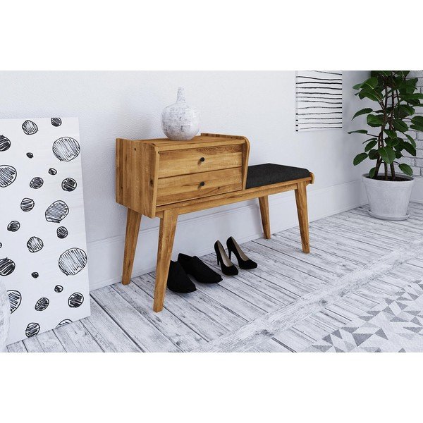 Fiókos tölgyfa pad, szürke ülőrésszel Retro - The Beds-image-1