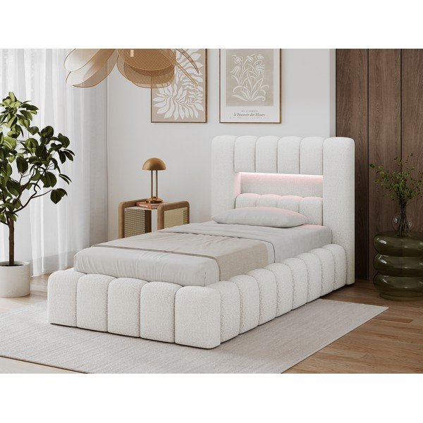 Krémszínű kárpitozott ágyneműtartós egyszemélyes ágy ágyráccsal 90x200 cm Lamica – ELTAP-image-3