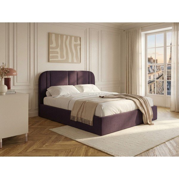Lila kárpitozott ágyneműtartós franciaágy ágyráccsal 160x200 cm Sidney – Bobochic Paris-image-1