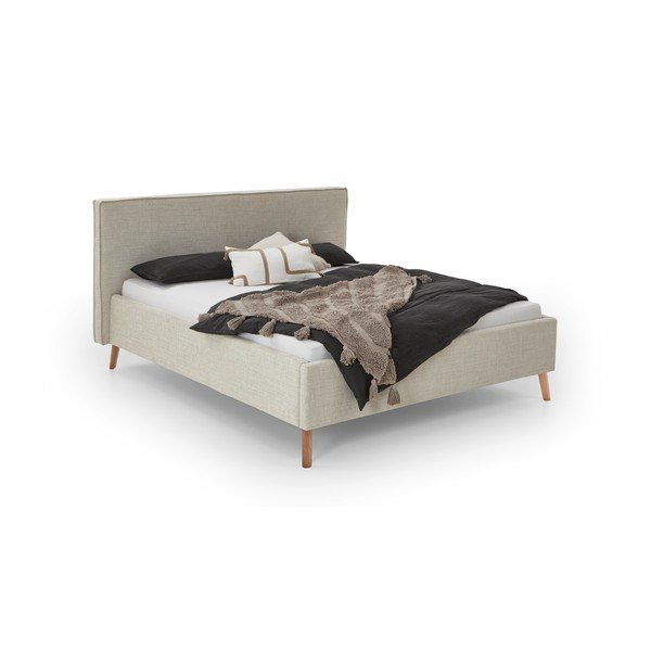 Krémszínű kárpitozott ágyneműtartós franciaágy ágyráccsal 160x200 cm Riva – Meise Möbel-image-4