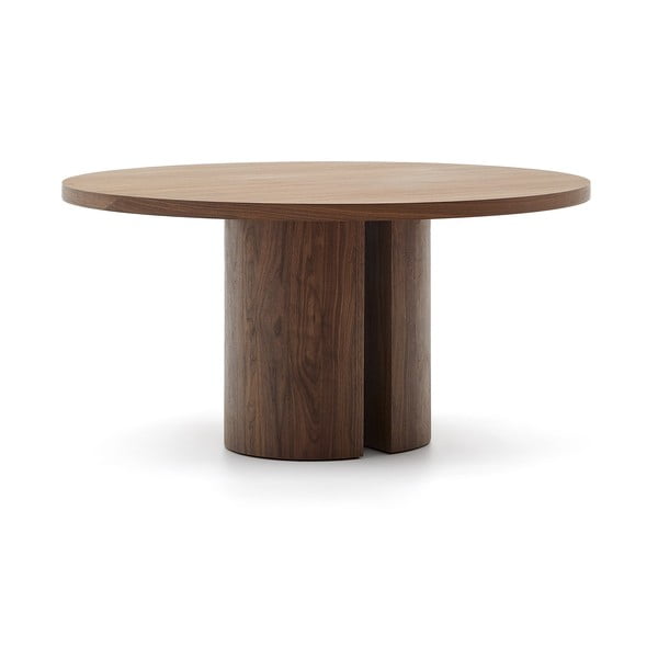 Barna kerek étkezőasztal diófa dekorral ø 150 cm Nealy – Kave Home-image-3
