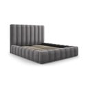 Szürke kárpitozott franciaágy tárolóhellyel, ágyráccsal 180x200 cm Kelp – Micadoni Home