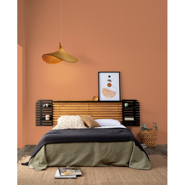 Fekete-natúr színű borovi fenyő ágytámla 240x62 cm Dimas – Marckeric-image-1