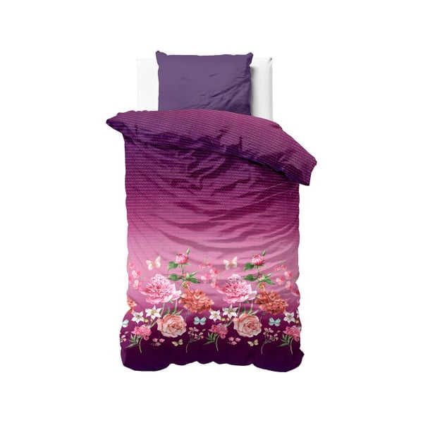 Bright Flowers lila egyszemélyes perkál ágyneműhuzat garnitúra, 140 x 200 cm - Sleeptime