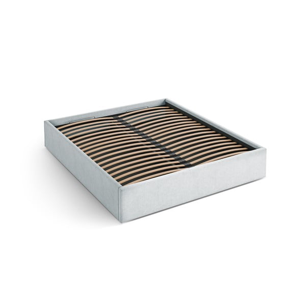 Világosszürke kárpitozott ágyneműtartós-ágytámla nélkül franciaágy ágyráccsal 200x200 cm Susan – Micadoni 