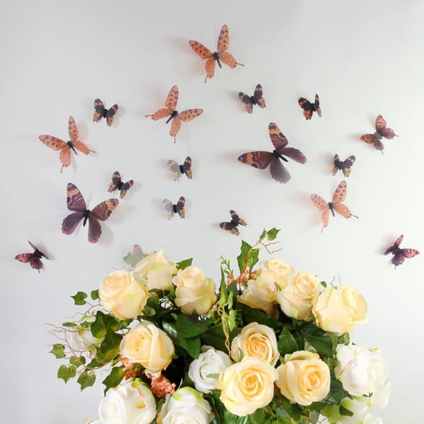 Butterflies Chic 18 db-os barna 3D falmatrica szett - Ambiance