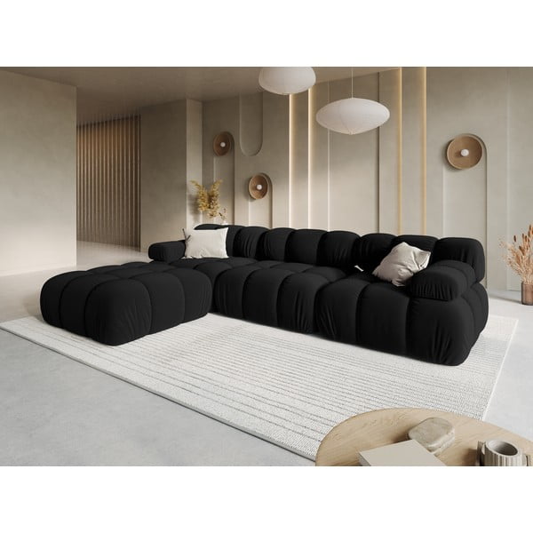 Fekete bársony sarokkanapé Bellis – Micadoni Home-image-1