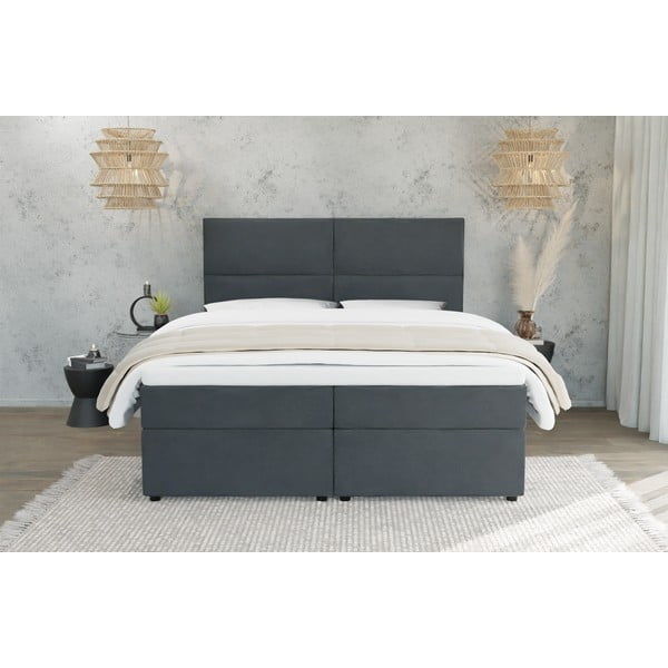 Szürke ágyneműtartós boxspring ágy 140x200 cm Rico – Ropez-image-3