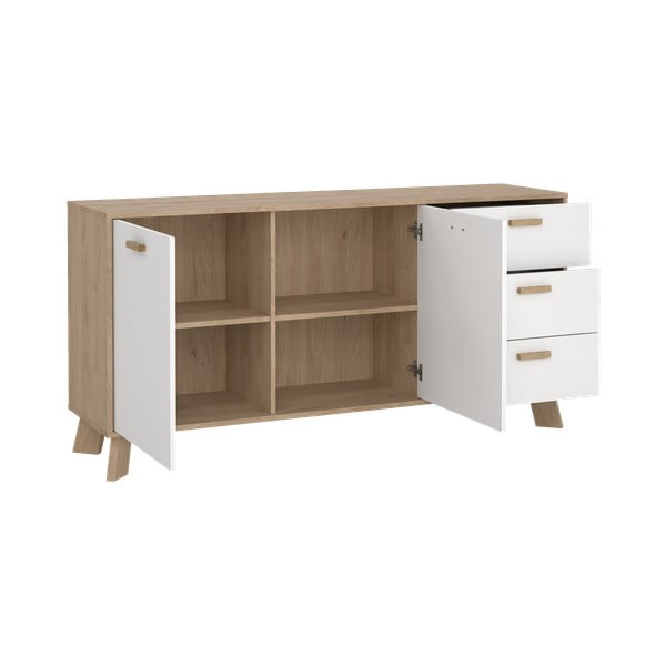 Fehér-natúr színű komód tölgyfa dekorral 147x73x39 cm Ikast – Tvilum-image-3