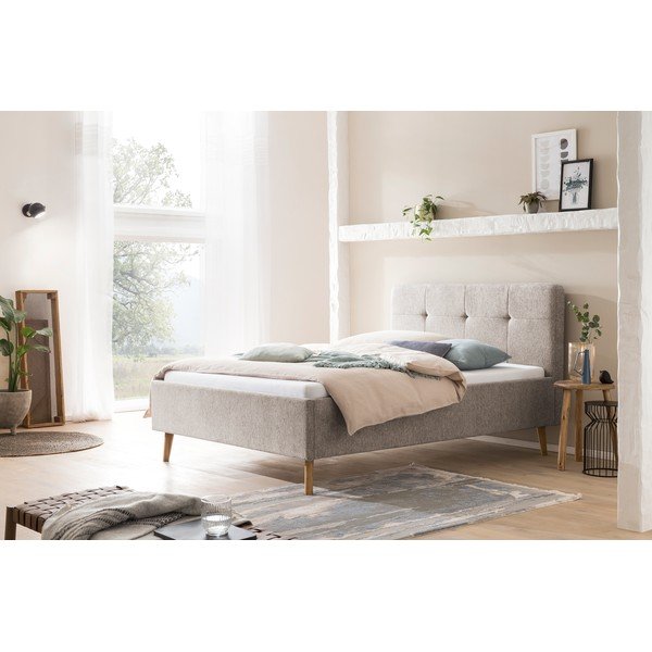 Szürke-barna kárpitozott franciaágy ágyrács nélkül 140x200 cm Smart – Meise Möbel-image-1