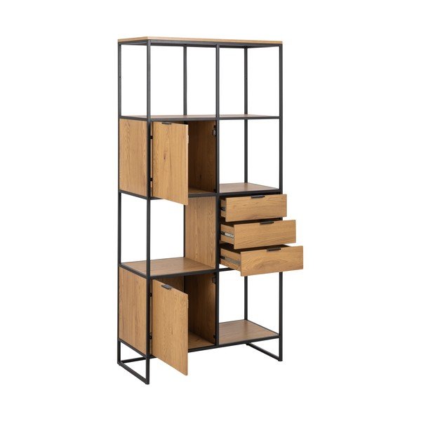 Fekete könyvespolc tölgyfa dekorral 85x183 cm Swindon - Actona-image-3